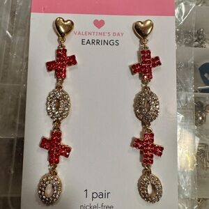 Gold and Red Heart Drop Earrings